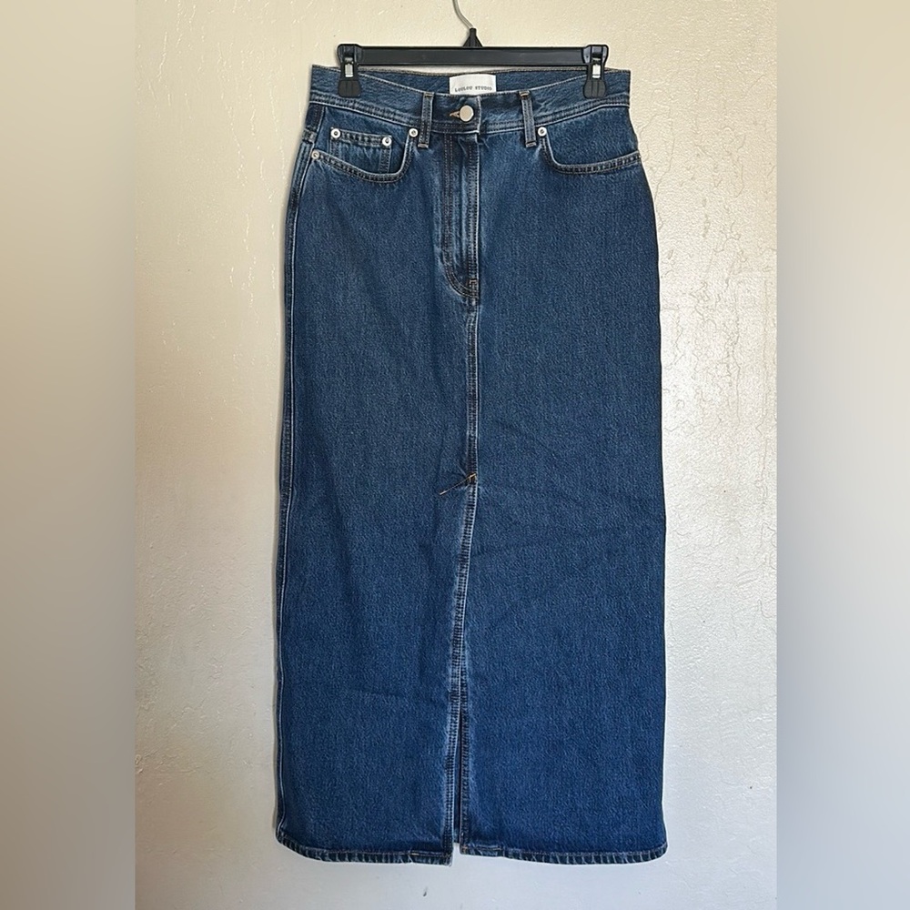 Loulou Studio Rona Denim Midi-Skirt Organic Cotton